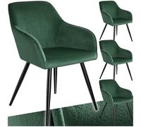 TecTake® Silla Tapizada en Terciopelo, Sillas de Comedor Ergonómicas y Versátiles, Gran Estabilidad y Capacidad de Carga, Sillas Cocina Elegante - 4 Sillas Verde/Negro