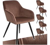 TecTake® Silla Tapizada en Terciopelo, Sillas de Comedor Ergonómicas y Versátiles, Gran Estabilidad y Capacidad de Carga, Sillas Cocina Elegante - 6 Sillas Marrón/Negro