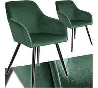 TecTake® Silla Tapizada en Terciopelo, Sillas de Comedor Ergonómicas y Versátiles, Gran Estabilidad y Capacidad de Carga, Sillas Cocina Elegante - 2 Sillas Verde/Negro