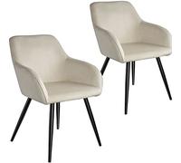 TecTake® Silla Tapizada en Terciopelo, Sillas de Comedor Ergonómicas y Versátiles, Gran Estabilidad y Capacidad de Carga, Sillas Cocina Elegante - 2 Sillas Crema/Negro