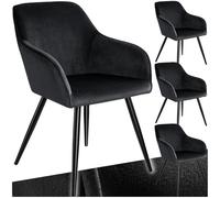 TecTake® Silla Tapizada en Terciopelo, Sillas de Comedor Ergonómicas y Versátiles, Gran Estabilidad y Capacidad de Carga, Sillas Cocina Elegante - 4 Sillas Negro/Negro