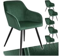 TecTake® Silla Tapizada en Terciopelo, Sillas de Comedor Ergonómicas y Versátiles, Gran Estabilidad y Capacidad de Carga, Sillas Cocina Elegante - 6 Sillas Verde Oscuro/Negro