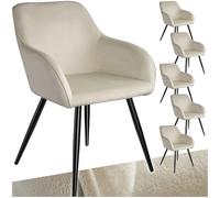 TecTake® Silla Tapizada en Terciopelo, Sillas de Comedor Ergonómicas y Versátiles, Gran Estabilidad y Capacidad de Carga, Sillas Cocina Elegante - 6 Sillas Crema/Negro