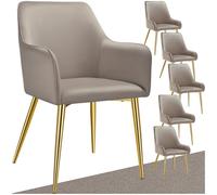 TecTake® Silla Tapizada en Terciopelo y con Acolchado de Alta Densidad, Respaldo y Reposabrazos Ergonómicos, Patas de Acero con Tapas Antideslizantes, Ideal para Salón y Comedor - 6 Sillas Antracita