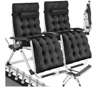 TecTake® Silla Tumbona Plegable para Playa y Jardín, Cojín Cabezal Extraíble, Estructura de Acero, Mesa Auxiliar, Ideal para Camping y Picnic, Silla Exterior Terraza - 2 Tumbonas Negro