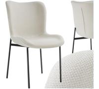 TecTake® Sillas Comedor, Diseño Escandinavo, Respaldo Alto, Ergonómica, Patas de Acero, Sillas Cocina, Sillas de Comedor, Butacas de Salon, Silla Tocador - 1 Silla Tejido Blanco/Patas Negras