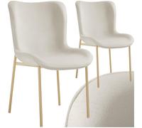 TecTake® Sillas Comedor, Diseño Escandinavo, Respaldo Alto, Ergonómica, Patas de Acero, Sillas Cocina, Sillas de Comedor, Butacas de Salon, Silla Tocador - 2 Sillas Terciopelo Beige/Patas Doradas