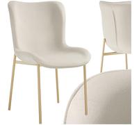 TecTake® Sillas Comedor, Diseño Escandinavo, Respaldo Alto, Ergonómica, Patas de Acero, Sillas Cocina, Sillas de Comedor, Butacas de Salon, Silla Tocador - 1 Silla Terciopelo Beige/Patas Doradas