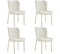 TecTake® Sillas Comedor, Diseño Escandinavo, Respaldo Alto, Ergonómica, Patas de Acero, Sillas Cocina, Sillas de Comedor, Butacas de Salon, Silla Tocador - 4 Sillas Boucle Blancas/Patas Doradas