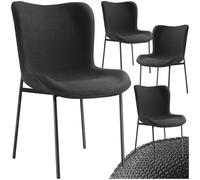 TecTake® Sillas Comedor, Diseño Escandinavo, Respaldo Alto, Ergonómica, Patas de Acero, Sillas Cocina, Sillas de Comedor, Butacas de Salon, Silla Tocador - 4 Sillas Tejido Negro/Patas Negras