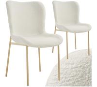 TecTake® Sillas Comedor, Diseño Escandinavo, Respaldo Alto, Ergonómica, Patas de Acero, Sillas Cocina, Sillas de Comedor, Butacas de Salon, Silla Tocador - 2 Sillas Boucle Blancas/Patas Doradas