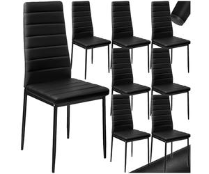 tectake® sillas de Comedor Acolchadas, Funda de Cuero sintético, Respaldo Alto, Patas de Acero, Montaje Sencillo, sillas Comedor Modernas, Muebles Salon Modernos, Silla nordica - 8 Sillas Negro