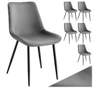 tectake® Sillas de Comedor Aterciopeladas, Asientos Tapizados, Sillas de Cocina y Salón, Patas de Acero, Gran Capacidad de Carga, Montaje Sencillo, Versátil y Combinable - 6 Sillas Gris