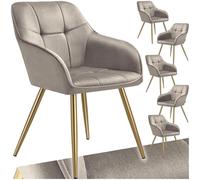 tectake® Sillas de Comedor Elegantes, Tapizado Aterciopelado, Respaldo Continuo, Sillas Comedor Modernas, Silla Dormitorio, Silla Nordica, Butacas de Salon - 6 Sillas Gris Topo