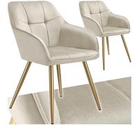 TecTake® Sillas de Comedor Elegantes, Tapizado Aterciopelado, Respaldo Continuo, Sillas Comedor Modernas, Silla Dormitorio, Silla Nordica, Butacas de Salon, Silla Tocador - 2 Sillas Crema