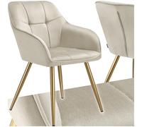 TecTake® Sillas de Comedor Elegantes, Tapizado Aterciopelado, Respaldo Continuo, Sillas Comedor Modernas, Silla Dormitorio, Silla Nordica, Butacas de Salon, Silla Tocador - 1 Silla Crema