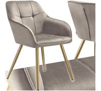 TecTake® Sillas de Comedor Elegantes, Tapizado Aterciopelado, Respaldo Continuo, Sillas Comedor Modernas, Silla Dormitorio, Silla Nordica, Butacas de Salon, Silla Tocador - 1 Silla Gris Topo