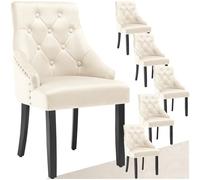 TecTake® Sillas de Comedor Elegantes, Terciopelo, Acolchado, Sillas Comedor, Patas Madera, Silla Nordica, Silla Tocador Maquillaje, Butacas de Salon, Sillas Cocina - 6 Sillas Crema/Negro