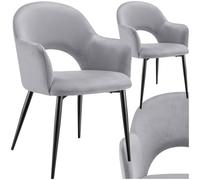 tectake® sillas de Comedor Elegantes, Terciopelo, Silla Comedor nordica, Silla de Cocina Acolchada con reposabrazos, sillas Comedor Modernas con Patas de Acero Antideslizantes - 2 Sillas Gris Claro