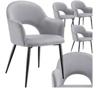 tectake® sillas de Comedor Elegantes, Terciopelo, Silla Comedor nordica, Silla de Cocina Acolchada con reposabrazos, sillas Comedor Modernas con Patas de Acero Antideslizantes - 4 Sillas Gris Claro