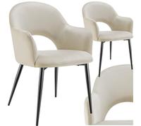 tectake® sillas de Comedor Elegantes, Terciopelo, Silla Comedor nordica, Silla de Cocina Acolchada con reposabrazos, sillas Comedor Modernas con Patas de Acero Antideslizantes - 2 Sillas Crema
