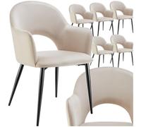 tectake® Sillas de Comedor Elegantes, Terciopelo, Silla Comedor nordica, Silla de Cocina Acolchada con reposabrazos, Asientos Comedor Modernas con Patas de Acero Antideslizantes - 6 Sillas Crema