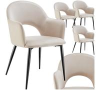 tectake® Sillas de Comedor Elegantes, Terciopelo, Silla Comedor nordica, Silla de Cocina Acolchada con reposabrazos, Asientos Comedor Modernas con Patas de Acero Antideslizantes - 4 Sillas Crema