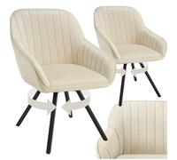 tectake® Sillas de Comedor Giratorias con Funda de Terciopelo, Acolchada, Respaldo Continuo, Silla Dormitorio, Silla con reposabrazos, sillas nordicas, Muebles Salon Modernos - 2 Sillas Crema