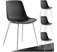 TecTake® sillas de Comedor Modernas, diseño ergonómico con Respaldo Alto, Estructura de plástico, Patas de Acero Cromado, sillas Comedor, sillas Cocina, Silla nordica - 4 Sillas Negro
