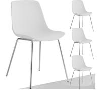 TecTake® Sillas de Comedor Modernas, Diseño Ergonómico con Respaldo Alto, Estructura de Plástico, Patas de Acero Cromado, Silla Comedor, Silla Cocina - 4 Sillas Blanco