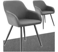 TecTake® Sillas de Comedor, Silla Acolchada con Tejido de Pana, Respaldo Continuo, Patas de Acero Robustas, Muebles Comedor, Sillas Comedor Modernas, Silla Comedor Nordica - 2 Sillas Gris/Negro