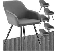 TecTake® Sillas de Comedor, Silla Acolchada con Tejido de Pana, Respaldo Continuo, Patas de Acero Robustas, Muebles Comedor, Sillas Comedor Modernas, Silla Comedor Nordica - 6 Sillas Gris/Negro
