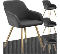 TecTake® Sillas de Comedor, Silla Acolchada con Tejido de Pana, Respaldo Continuo, Patas de Acero Robustas, Muebles Comedor, Sillas Comedor Modernas, Silla Comedor Nordica - 4 Sillas Antracita/Oro