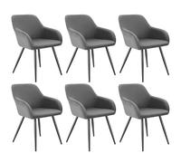 TecTake® Sillas de Comedor, Silla Acolchada con Tejido de Pana, Respaldo Continuo, Patas de Acero Robustas, Muebles Comedor, Sillas Comedor Modernas, Silla Comedor Nordica - 6 Sillas Gris/Negro