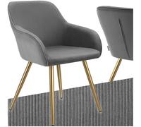 TecTake® Sillas de Comedor, Silla Acolchada con Tejido de Pana, Respaldo Continuo, Patas de Acero Robustas, Muebles Comedor, Sillas Comedor Modernas, Silla Comedor Nordica - 1 Silla Gris/Oro