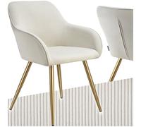 TecTake® Sillas de Comedor, Silla Acolchada con Tejido de Pana, Respaldo Continuo, Patas de Acero Robustas, Muebles Comedor, Sillas Comedor Modernas, Silla Comedor Nordica - 1 Silla Crema/Oro