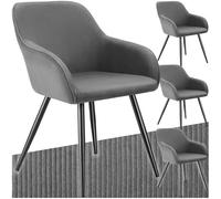 TecTake® Sillas de Comedor, Silla Acolchada con Tejido de Pana, Respaldo Continuo, Patas de Acero Robustas, Muebles Comedor, Sillas Comedor Modernas, Silla Comedor Nordica - 4 Sillas Gris/Negro