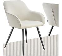 TecTake® Sillas de Comedor, Silla Acolchada con Tejido de Pana, Respaldo Continuo, Patas de Acero Robustas, Muebles Comedor, Sillas Comedor Modernas, Silla Comedor Nordica - 1 Silla Crema/Negro