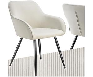 tectake® Sillas de Comedor, Silla Acolchada con Tejido de Pana, Respaldo Continuo, Patas de Acero Robustas, Muebles Comedor, Sillas Comedor Modernas, Silla Comedor Nordica - 1 Silla Crema/Negro
