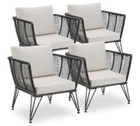 TecTake® Sillas de Jardin Exterior de Ratán, Sillones de Jardin, Cojines, Sillas Exterior Resistente a la Intemperie, Sillones para Terrazas, Muebles de Jardín, Butacas de jardín - 4 Sillas