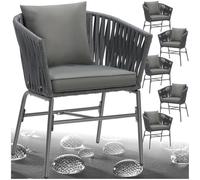 TecTake® Sillas Jardin Exterior con Cojines Gruesos, Sillas Cómodas Terraza, Sillas Cocina, Muebles de Exterior e Interior, Silla de Comedor, Silla Tocador de Maquillaje - 6 Sillas Gris Oscuro