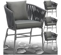 TecTake® Sillas Jardin Exterior con Cojines Gruesos, Sillas Cómodas Terraza, Muebles de Exterior e Interior, Silla Tocador Maquillaje, Silla de Comedor - Set de 4 Gris Oscuro