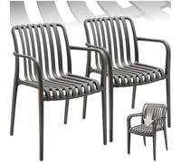 tectake® Sillas Terraza Exterior Apilables, Plástico Resistente, Antideslizante, Fácil de Montar, Muebles Resistentes, Sillas Jardin Exterior - Set de 2 con Reposabrazos Antracita