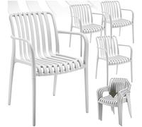 TecTake® Sillas Terraza Exterior Apilables, Plástico Resistente, Antideslizante, Fácil de Montar, Muebles Resistentes, Sillas Jardin Exterior - Set de 4 con Reposabrazos Blanco