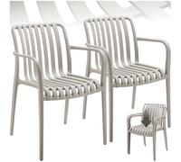 TecTake® Sillas Terraza Exterior Apilables, Plástico Resistente, Antideslizante, Fácil de Montar, Muebles Resistentes, Sillas Jardin Exterior - Set de 2 con Reposabrazos Gris Topo
