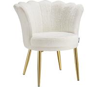 TecTake® Sillón Tapizado con Acolchado Grueso, Butaca Salón con Respaldo Curvado en Forma de Flor, Sillón de Lectura, Patas de Acero, Tapas Antideslizantes - Pelaje sintético, Crema/Dorado