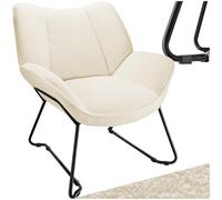 TecTake® Sillón de Bouclé Acolchado y Reclinable, Butaca Escandinava con Reposabrazos y Respaldo, Tapizado de Espuma de Alta Densidad, Estructura de Acero con Protección Antideslizante - Crema/Blanco