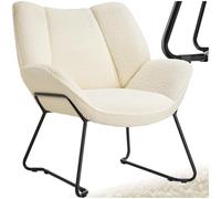 TecTake® Sillón de Bouclé Acolchado y Reclinable, Butaca Escandinava con Reposabrazos y Respaldo, Tapizado de Espuma de Alta Densidad, Estructura de Acero con Protección Antideslizante - Crema/Blanco