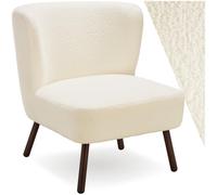 TecTake® Sillon de Cóctel Acolchado, Respaldo Curvado Extragrande, Patas de Acero, Sillon Relax, Butacas de Salon, Muebles de Salon, Butaca, Sillón Orejero - Bouclé Blanco Roto