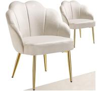 TecTake® Sillón de Cóctel, Acolchado, Tapizado de Terciopelo, Butaca Salón con Diseño Curvado, Patas de Acero con Topes, Sillón de Lectura y Salón, Muebles Salón y Dormitorio - 2 sillones Crema/Oro